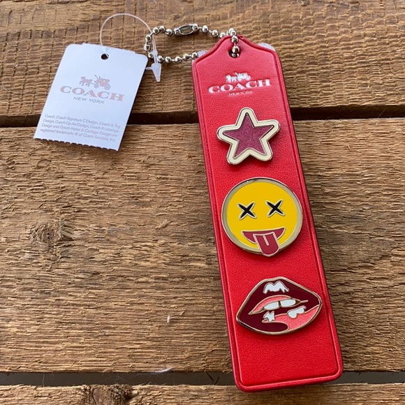 Coach Varsity Classic Pin Set on Red Leather Fob - Picture 1 of 14